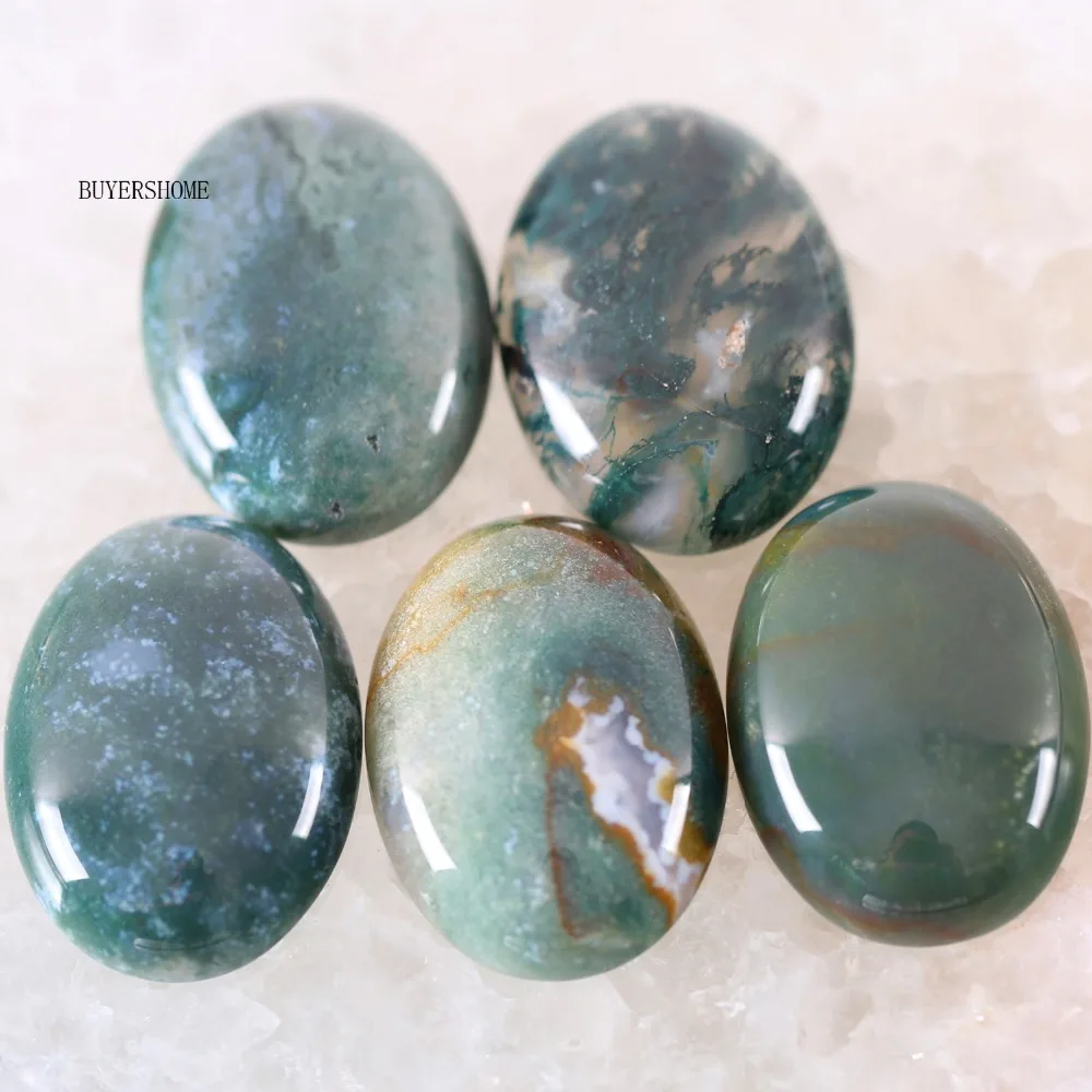 

For Jewelry Making Necklace Pendant Bracelet Earrings 18x25MM Oval Natural Stone Bead Green Indian Onyx CAB Cabochon 5Pcs K576