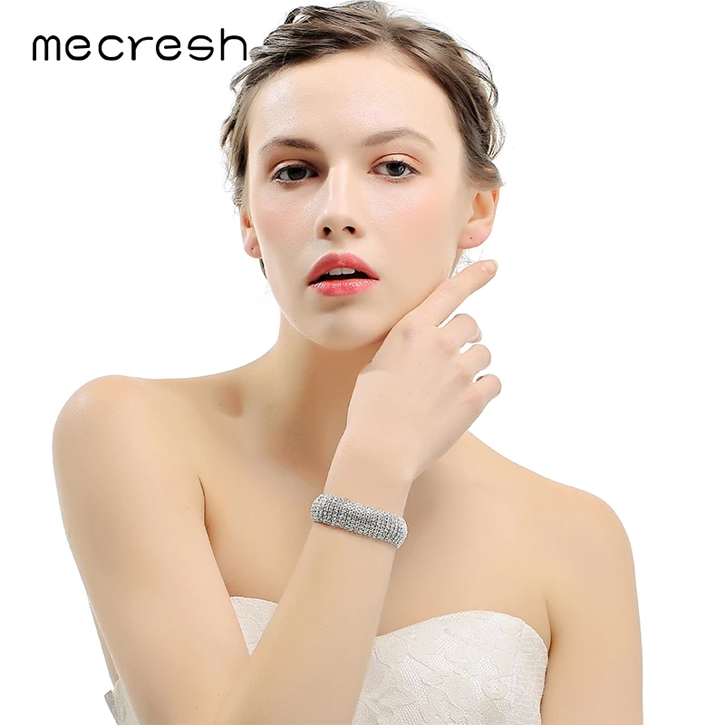 Mecresh европейские Простые Стразы, свадебные браслеты для женщин, прозрачные 8 ряд, женские вечерние браслеты, Классические свадебные ювелирные изделия, MSL341-8
