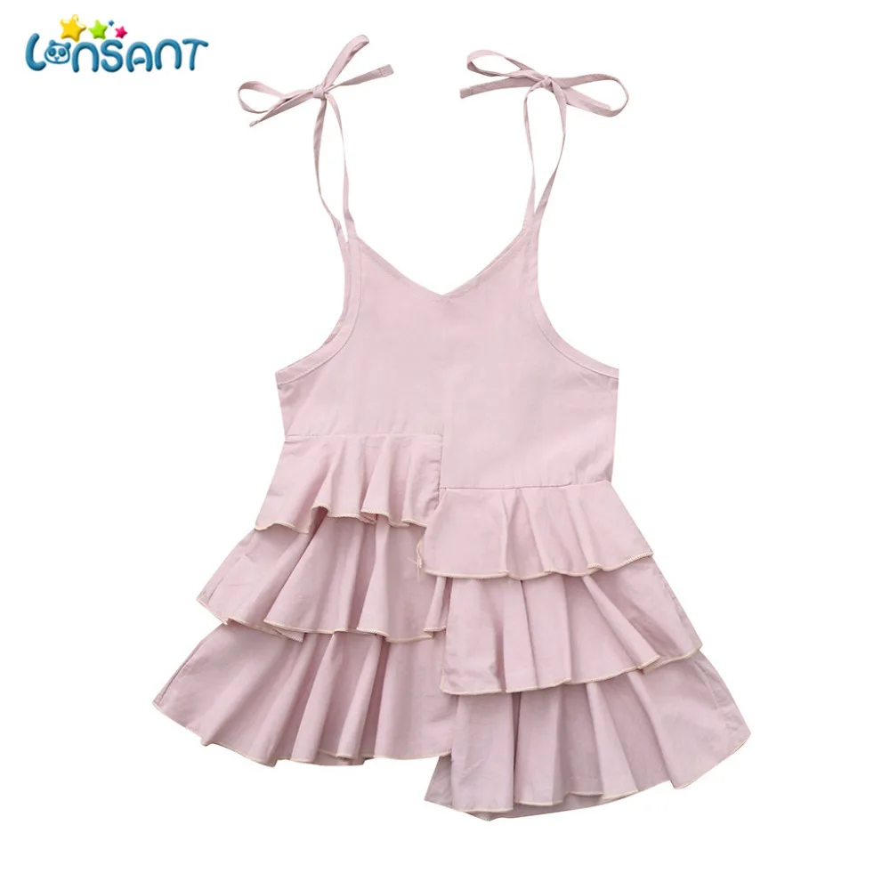 

LONSANT Hot Casual Babys Girls Clothes Sleeveless Backless Dresses Toddler Summer Cotton Solid Ruffles Layered Dresses For Girls