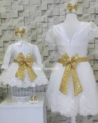 Тюль Крещение платье наряды кружева белого цвета и цвета слоновой кости летние платье на крестины Кепки рукавом