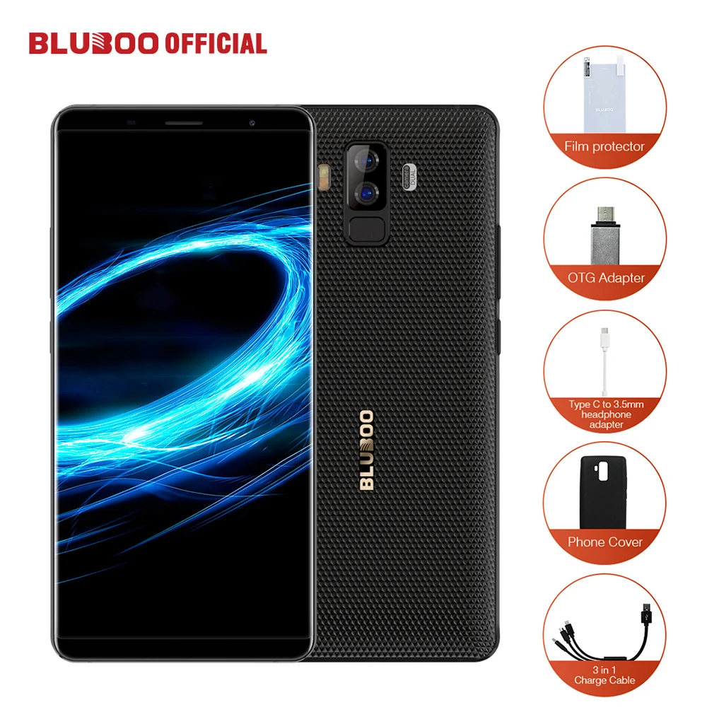 BLUBOO S3 18:9 FHD+ Smartphone 6.0'' MTK6750T Octa Core 4GB RAM 64GB ROM Mobile Phone 8500mAh 21MP+5MP Dual Rear Cameras NFC OTG