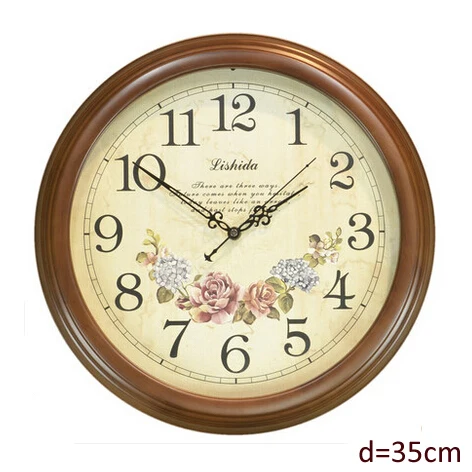 Round 14 inch Light Brown Color Solid Wood Framed Glass Face Hang Wall Clock | Дом и сад