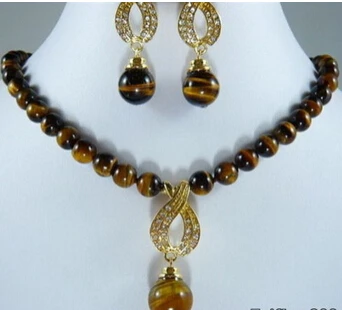

Free shipping .226 Genuine Tigereye Tiger's Eye Opal 18KGP Crystal Pendant Necklace Earrings Set