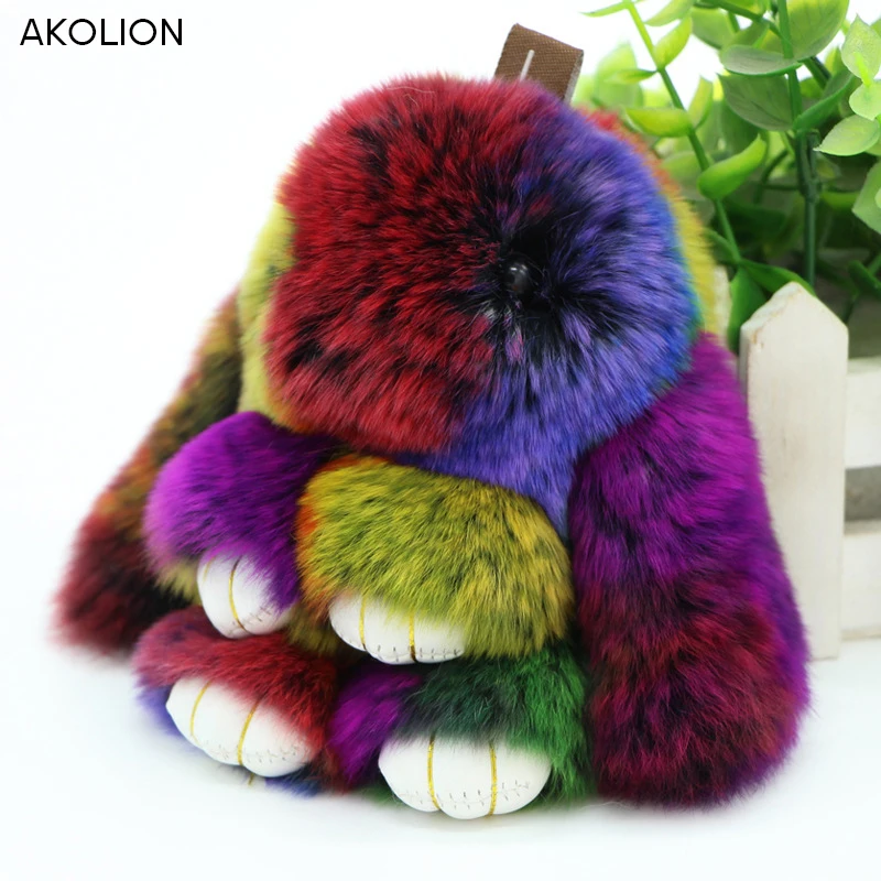 

Rabbit Keychain Real Rabbit Fur Key Chain Womens Pom Pom Bag Charms or Car Pendant Keychain With Gift Package