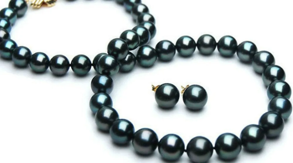 

Jewelry 00169 SET OF 9-10MM BLACK BLUE PEARL NECKLACE18" MATCH ROUND EARRING hot