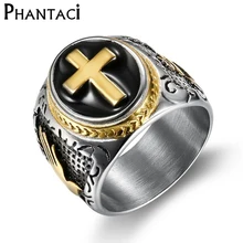 Большой винтажный крест, черные кольца из нержавеющей стали для мужчин, Ретро панк, серебро и золото, титановое мужское кольцо, фирменные ювелирные изделия на палец