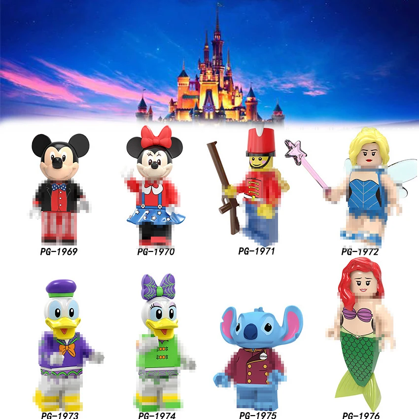 

For Unikitty Cartoon Donald Duck Girls Daisy Mermai Mickeys Duck Tinker Bell Minnie Mouse Building Blocks Bricks Figures Toys