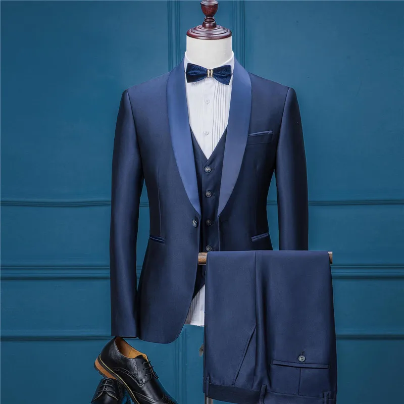 RUELK 2019 New Men's Fashion Solid Wedding Dress Suit Three-piece ( Jacket + Vest + Pants ) Male Formal Business Casual Suits