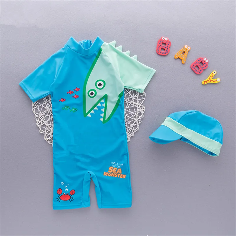 

Summer Baby Boy Swimwear+Hat 2pcs Set Dinosaur Animals Swimming Suit Infant Toddler Kids Children SPA Beach Bathing Retail