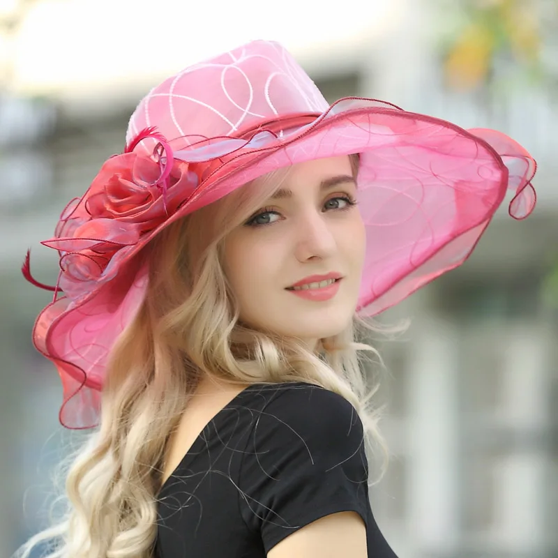 

Lady Sunscreen Hats Seaside Resort Cool Hat Female Wide Brim Sun Cap Fashion Flower Beach Hat Flower Sun Cap Adjust A58