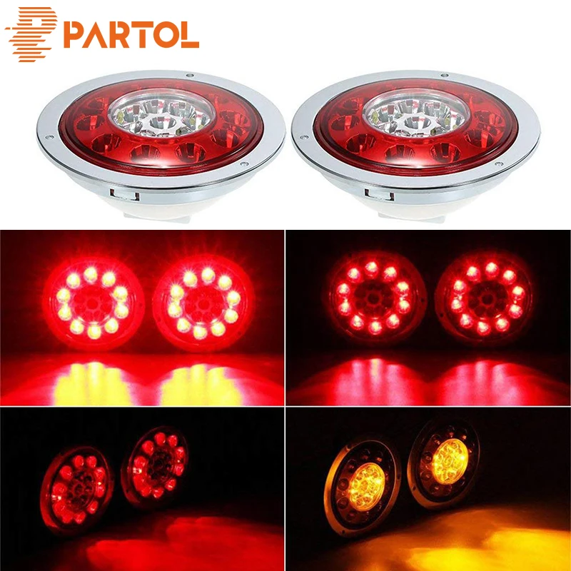 

Partol 4.3'' Round LED Truck Trailer Lorry Brake Stop Turn Tail Light Side Marker For Car Trucks Vehicles 12V 24V Chrome Ring