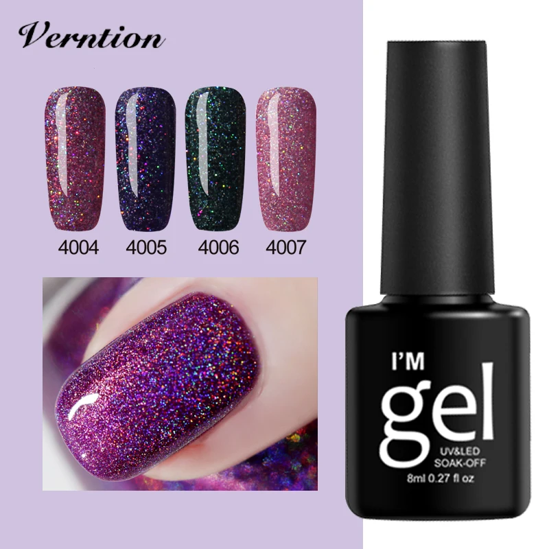 

Verntion Shiny Neon Gel Polish Long-Lasting Gel Nail Polish Nail Art 8ml Semi Permanent Hybrid Lacquer Rainbow Sequin for Nails