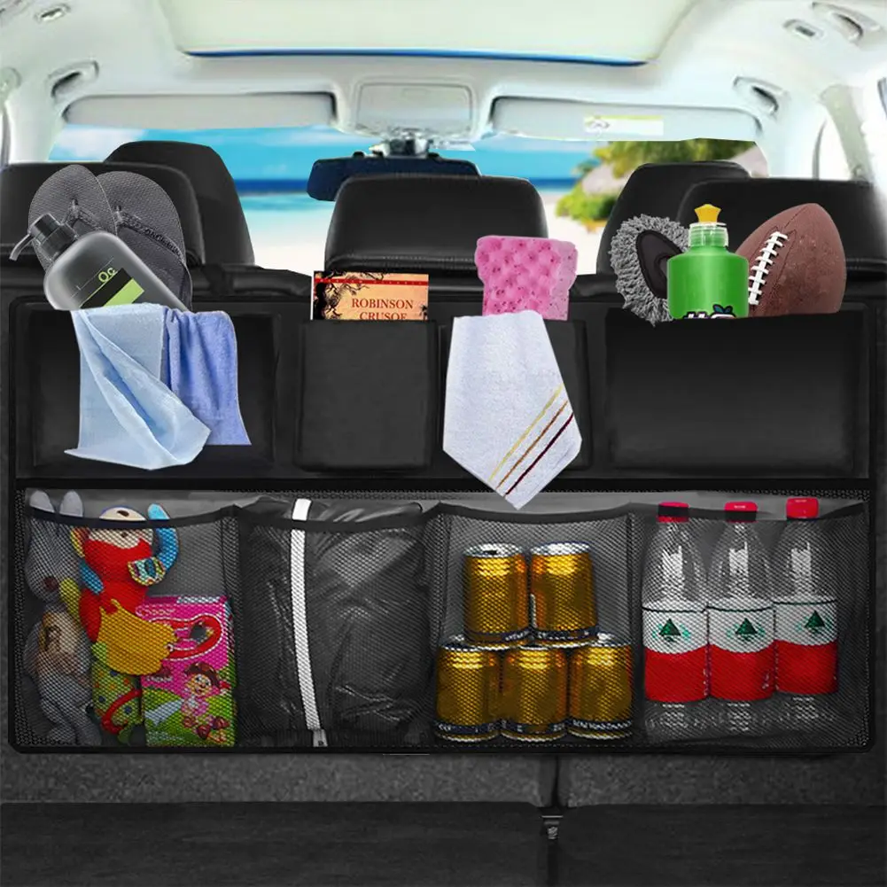 Car Rear Seat Back Storage Bag Multi Hanging Nets Pocket Trunk Bag