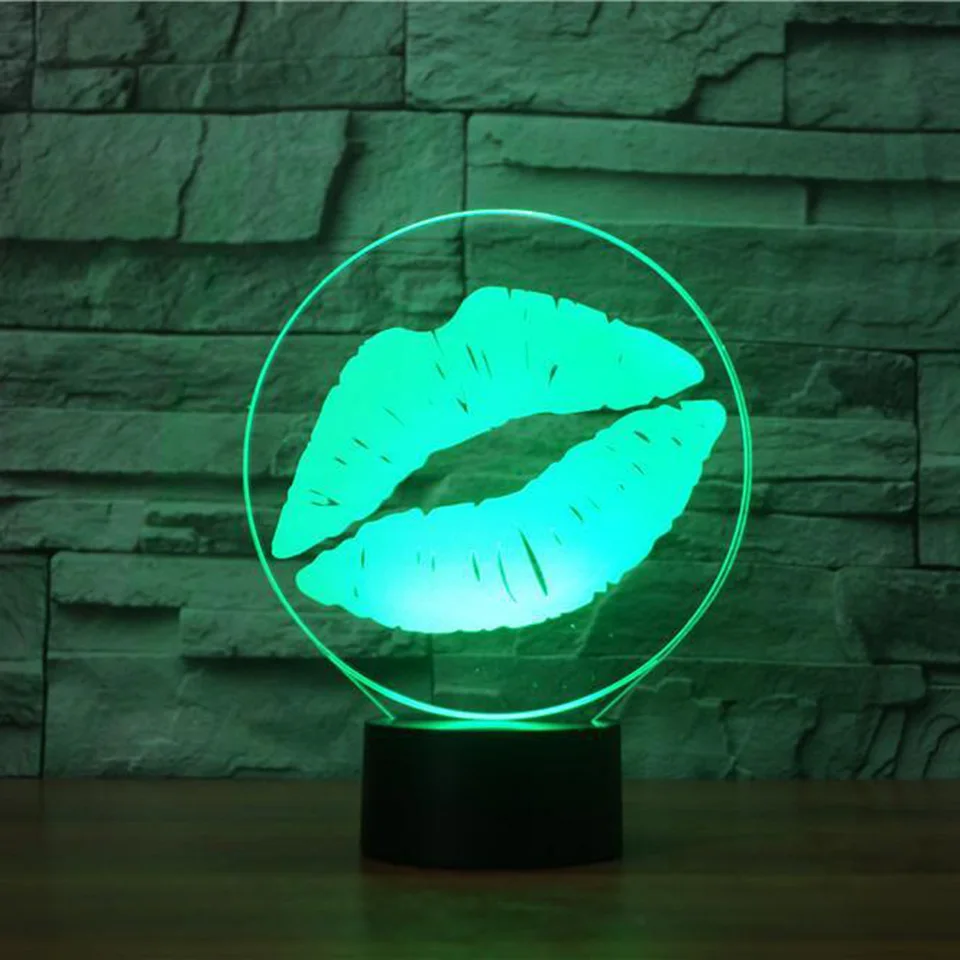 Креативная форма губ ночник 3D LED визуальный красочный поцелуй настольная лампа USB