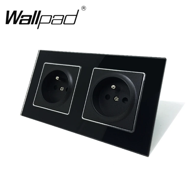 

New Arrival CE Wallpad Luxury Black Crystal Glass French Socket 156*86mm Double 16A Plug French Wall Socket with Clip Mounting