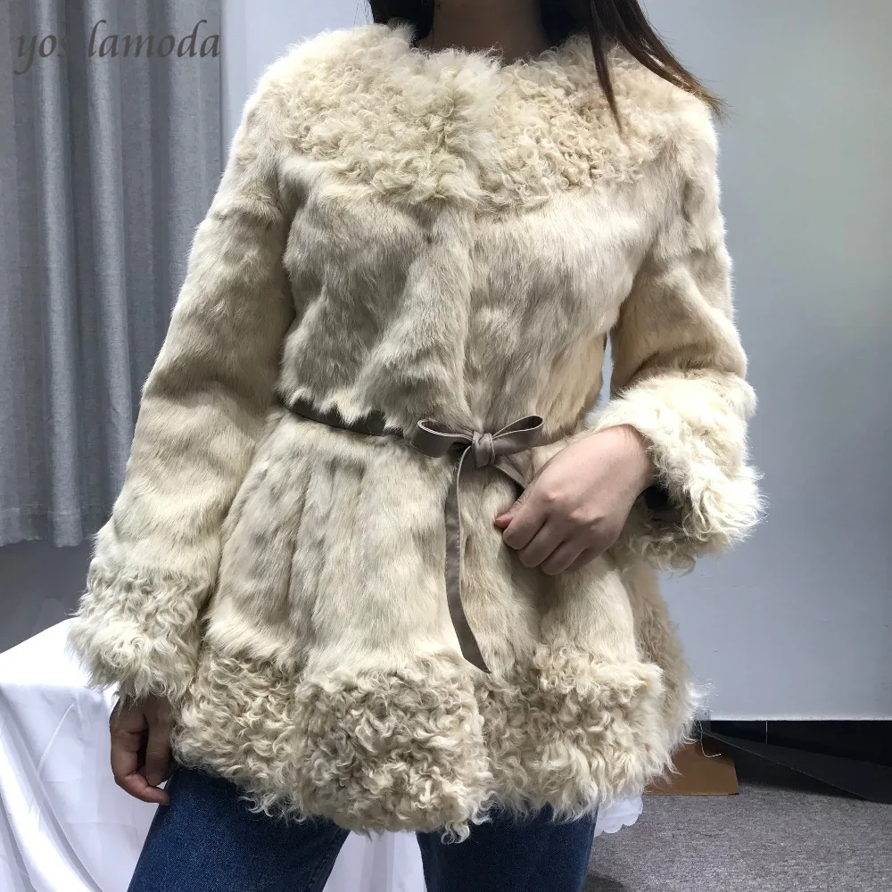

Autumn Winter Women's covered Button Wool Coat Woolen Jacket Slim Overcoat Four Size 2018 New Fashion Real Wool Rabbit Fur Coat
