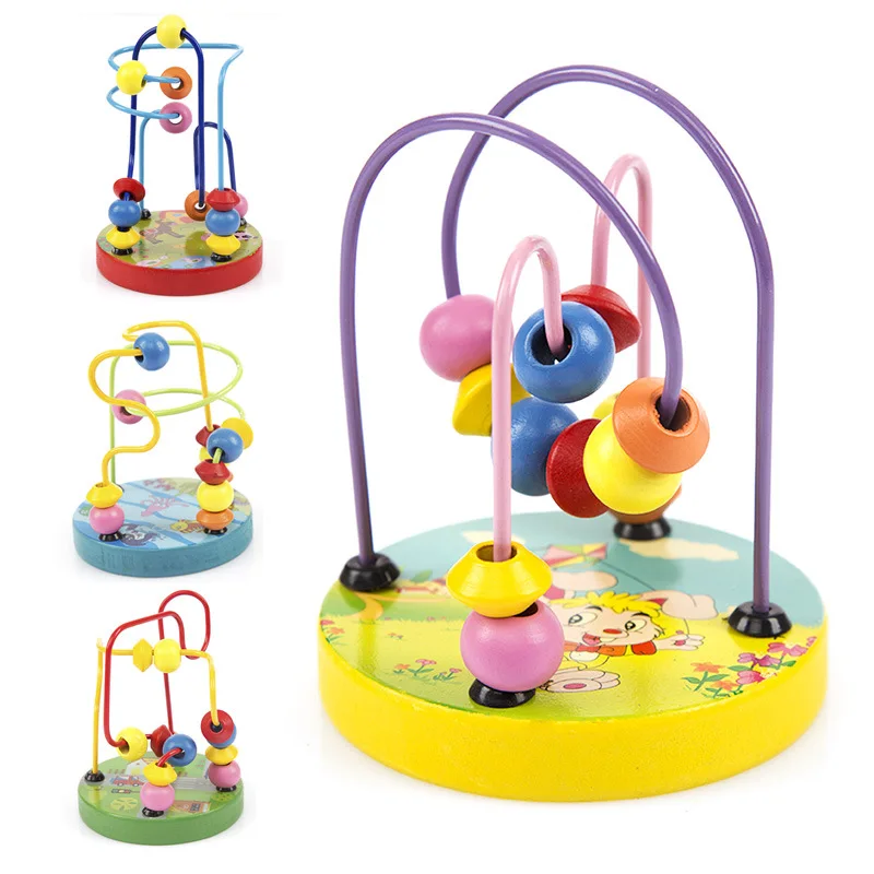 Baby Wooden Toy Mini Around Beads Children Kids Colorful Wooden Mini