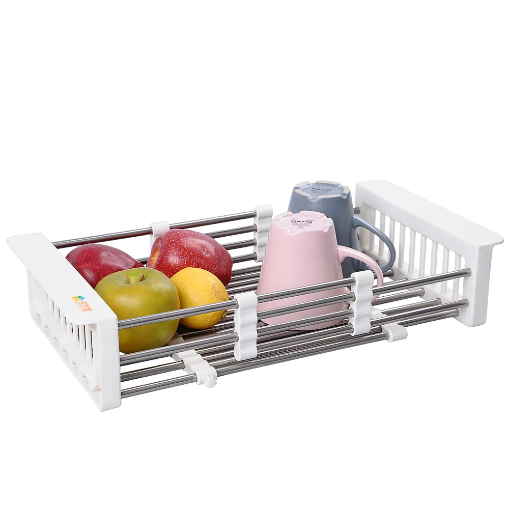 

Extendable 304 Stainless Steel Kitchen Sink Dish Bowl Dry Drain Rack Fruits Vegetables Wash Organizer Basket Over Basin DQ0076-1