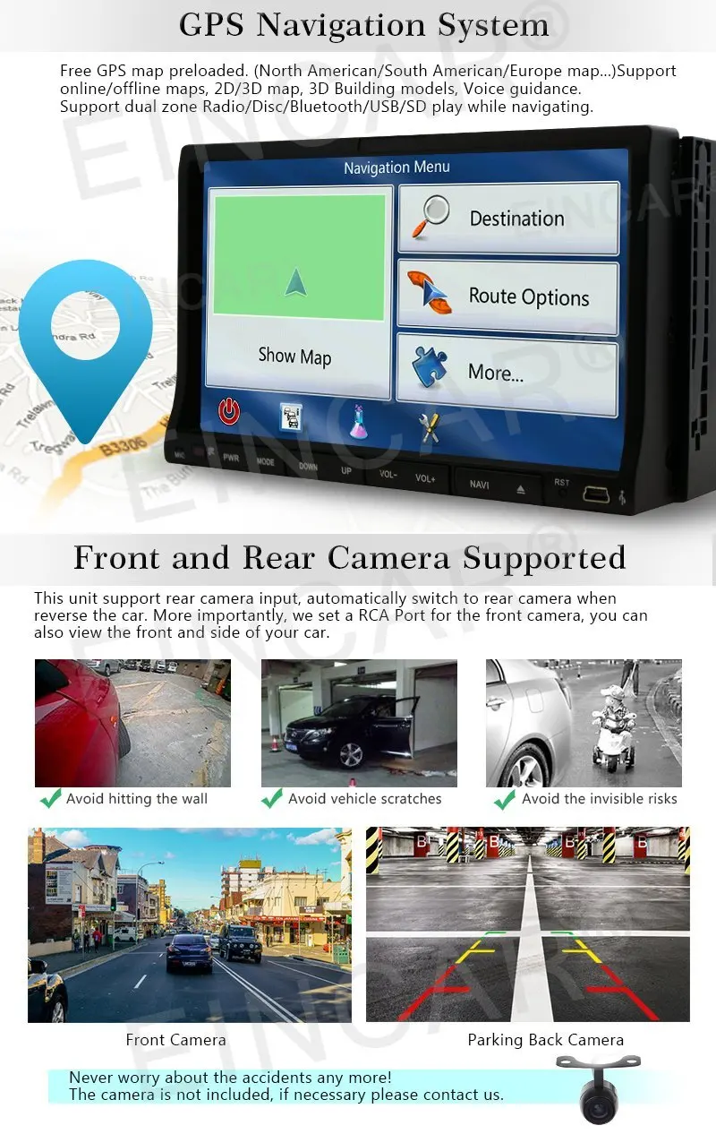 Best 7" Double 2Din Car Stereo in Dash DVD Player Radio Sat Nav Android 6.0 GPS Navigation Support Bluetooth/USB/SD/FM/AM Video/swc 4
