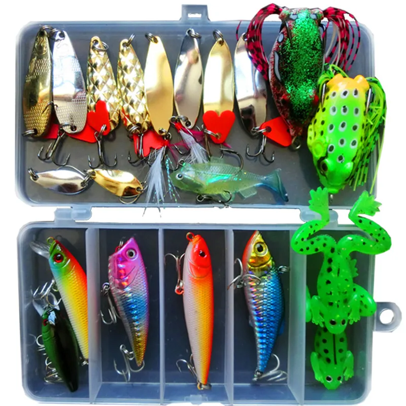 JSFUN 21pcs/set Fishing lure Kit Mixed Minnow Popper Crankbait Spoon