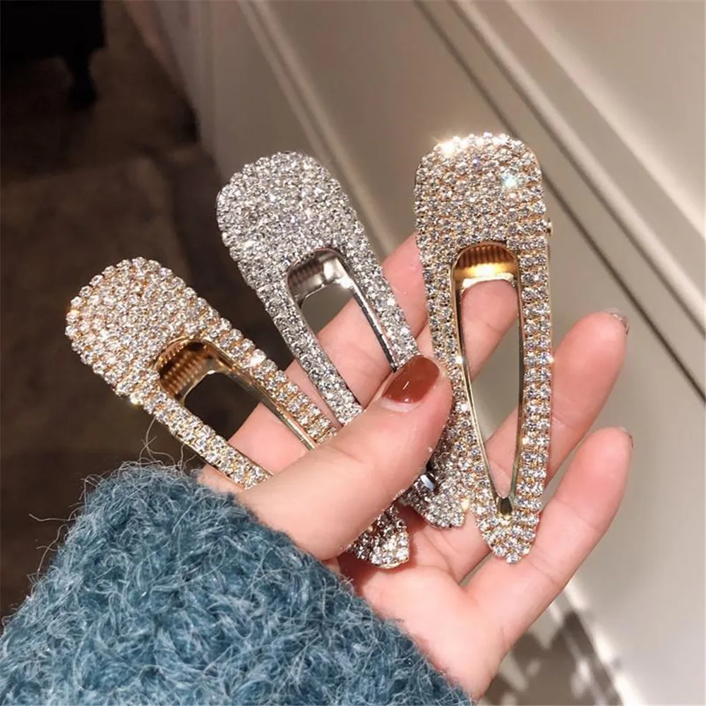 

1PC Fashion Women Full Crystal Rhinestone Flash Simple Fan Hair Clip Duckbill Clip Drill Hairpin Hair Styling Tools Accessories