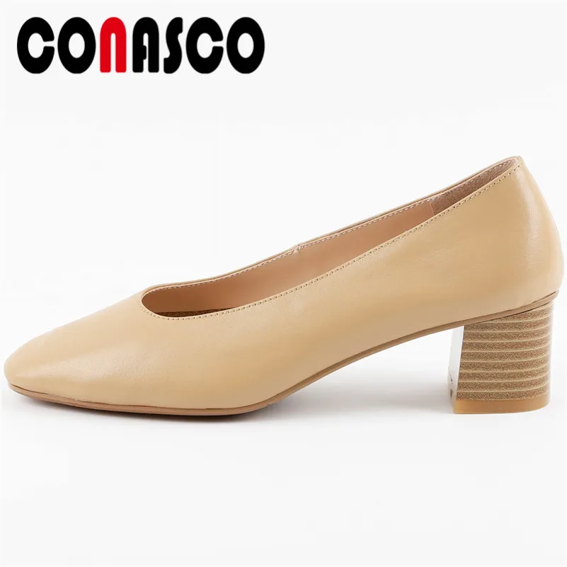 

CONASCO Retro Quality Women High Heels Office Pumps Genuine Leather Spring Summer Shoes Woman 2019 New Arrival Prom Pumps