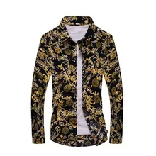 WIPU Новая мужская рубашка с цветочным принтом Модная приталенная мужская повседневная гавайская рубашка с длинными рукавами одежда больших размеров 4XL5XL