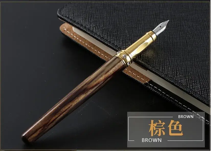 Высококачественная металлическая перьевая ручка чернильная ручка канцелярские принадлежности для каллиграфии роскошная ручка stilografica Stylo plume Caneta tinteiro 03821 - Цвет: Brown