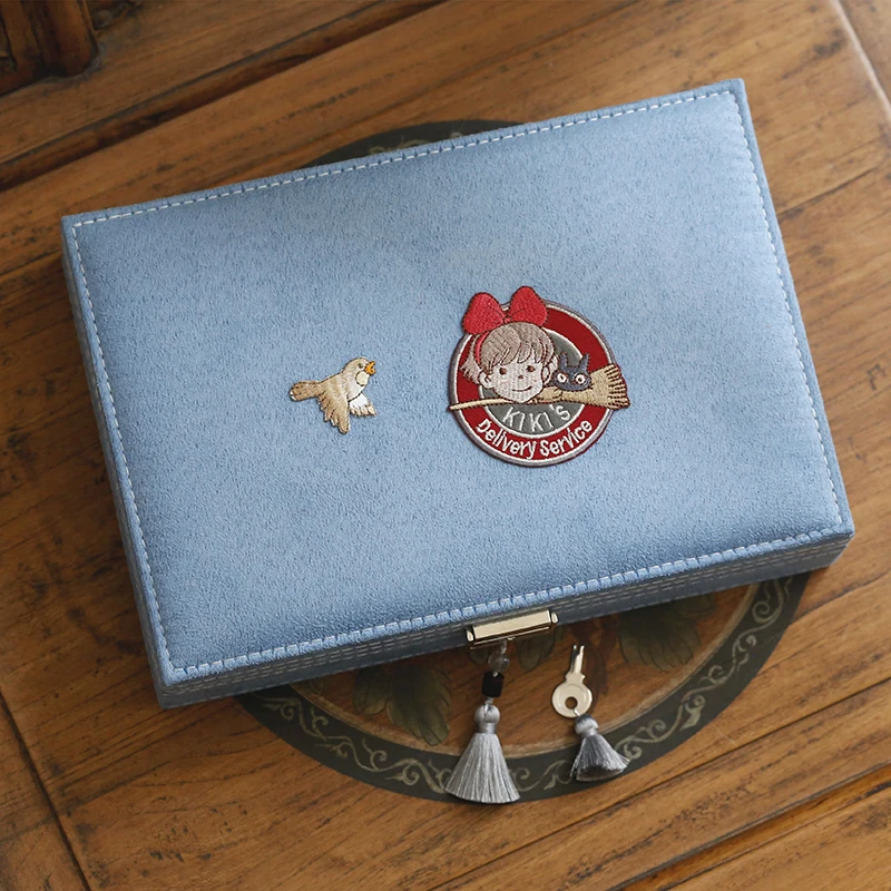 

Miyazaki Hayao Anime Jewelry Box with Kiki's Delivery Service Logo Embrodiery Display Box Rectangle Women Jewelry Cloth Pack