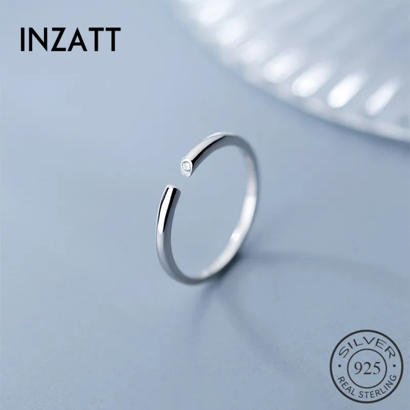 INZATT Real 925 Sterling Silver Minimalist Glossy OL Opening Ring for Charming Women Party Fine Jewelry Geometric Ring Gift