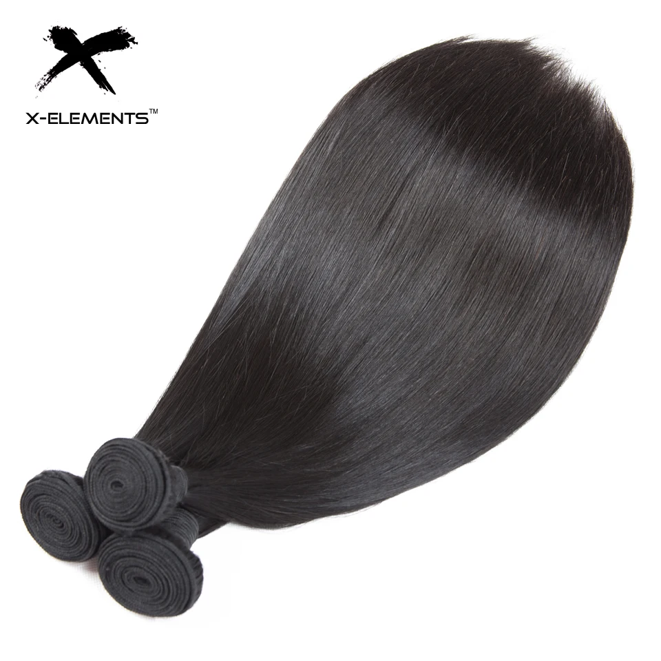 X-Elements Hair Indian Straight Bundles Natural Color 100% Human Hair Weave Extensions Double Weft Remy Hair 1/3/4 Bundle Deals
