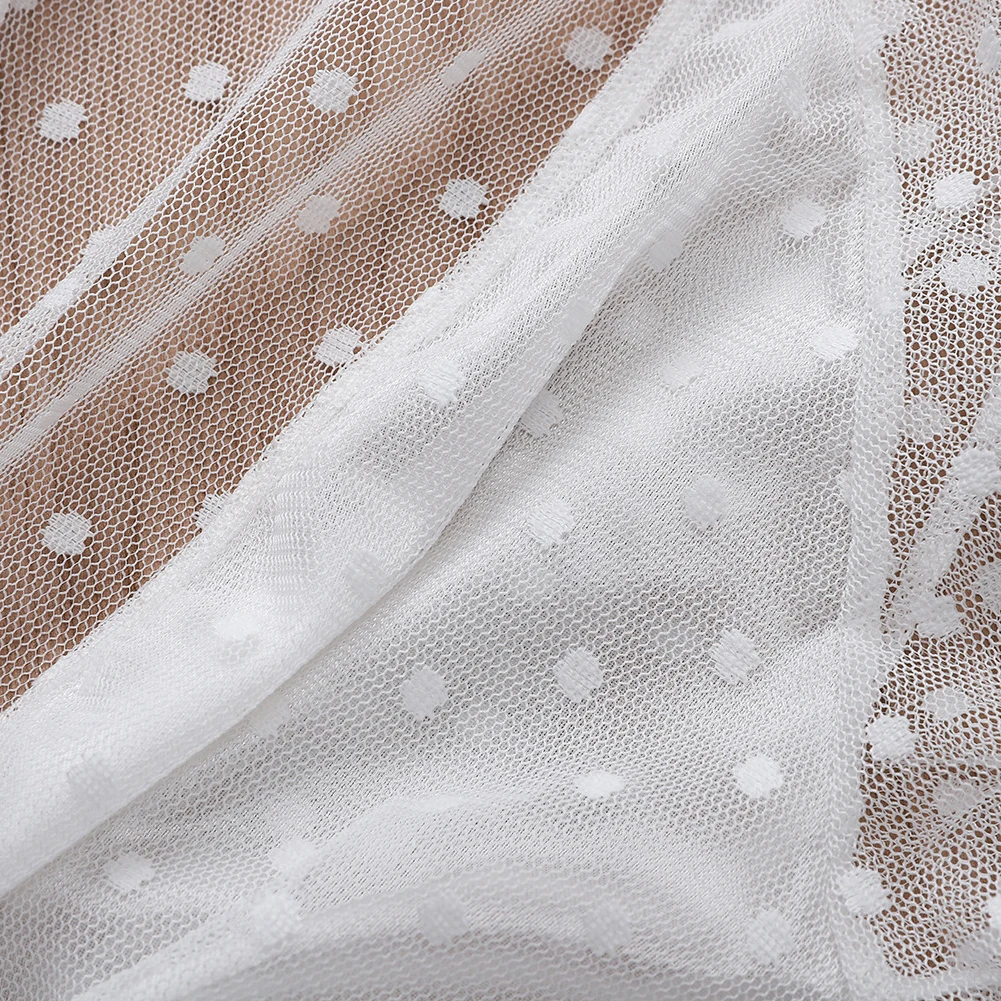 Женские сетчатые прозрачные блузки, милые прозрачные рубашки с длинными рукавами, топы для девушек, топы в горошек с v-образным вырезом