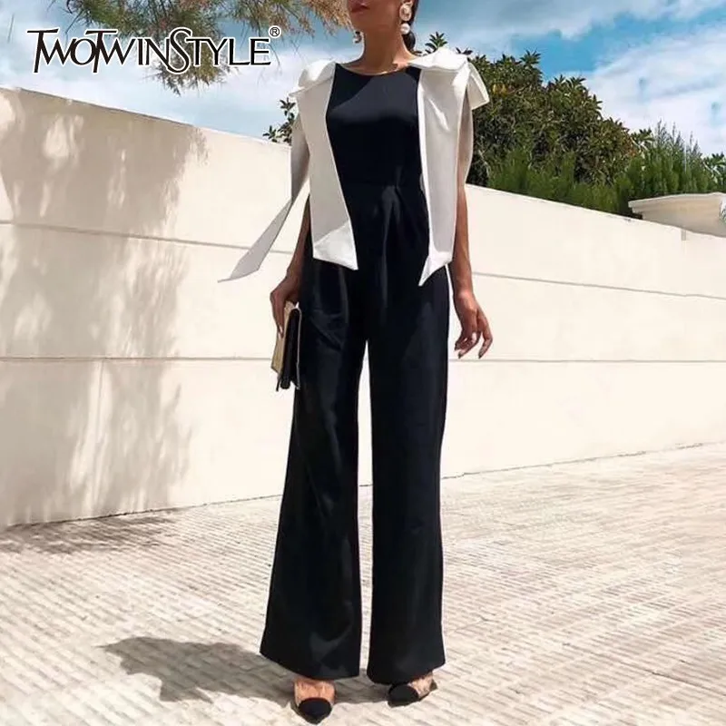 TWOTWINSTYLE Summer Backless Jumpsuits For Women O Neck Sleeveless Bowknot Bandages High Waist Sexy Pants Female 2020 New TWOTWINSTYLE Summer Backless Jumpsuits For Women O Neck Sleeveless Bowknot Bandages High Waist Sexy Pants Female 2020 New