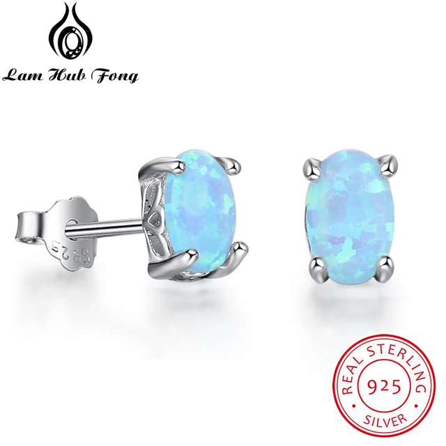 Clic 6mm Oval Cut Created Blue Opal Earrings Genuine 925 Sterling Clic 6mm Oval Cut Created Blue Opal Earrings Genuine 925 Sterling Silver Jewelry Women Stud
