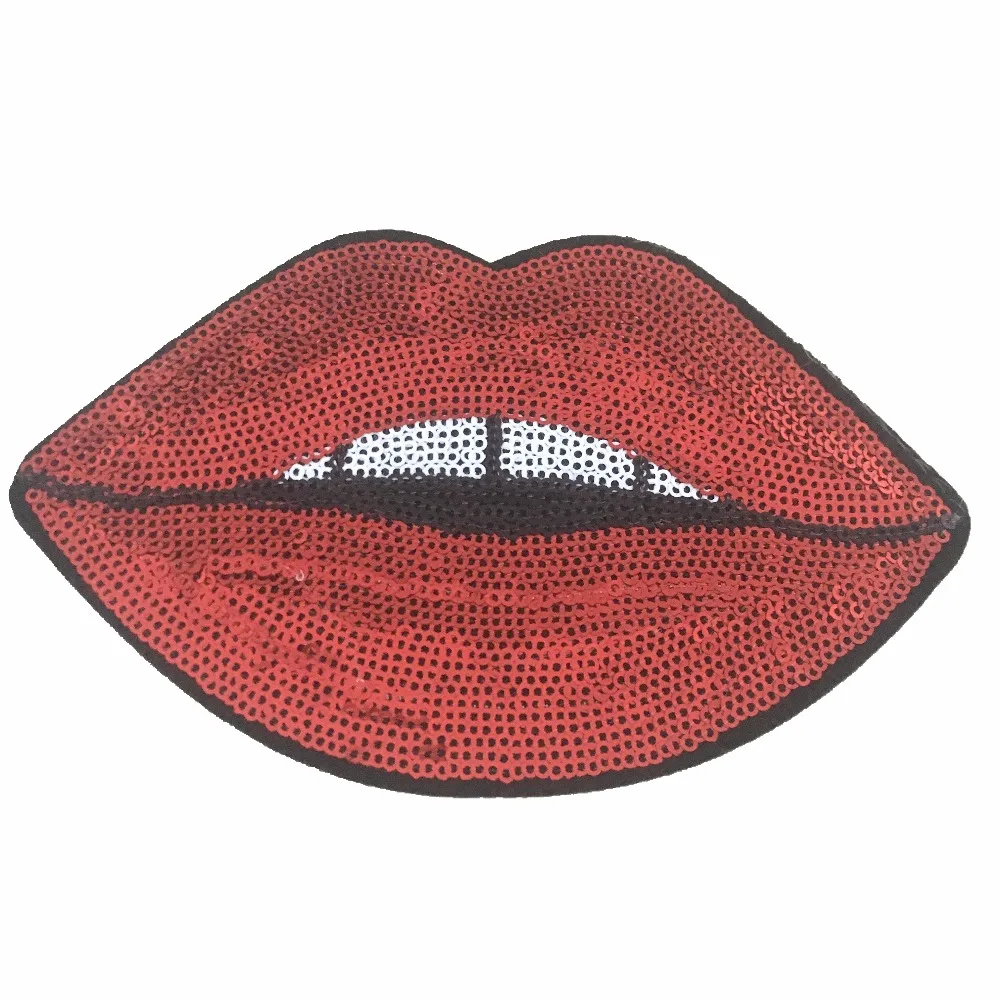 

5 Pieces/lot 16x10 Cm Red Lips Patch Iron on Sequined Patches for Clothes Backpack DIY Motif Embroidery Decoration Patchwork