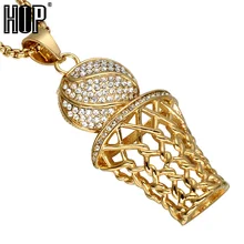 HIP Hop Iced Out Bling Rhinestone Lleno Hombres Baloncesto de los Deportes de Acero Inoxidable de Los Colgantes de Oro Collar para Los Hombres de La Joyería