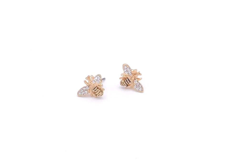 

Gold crystal bee stud earrings trendy deign