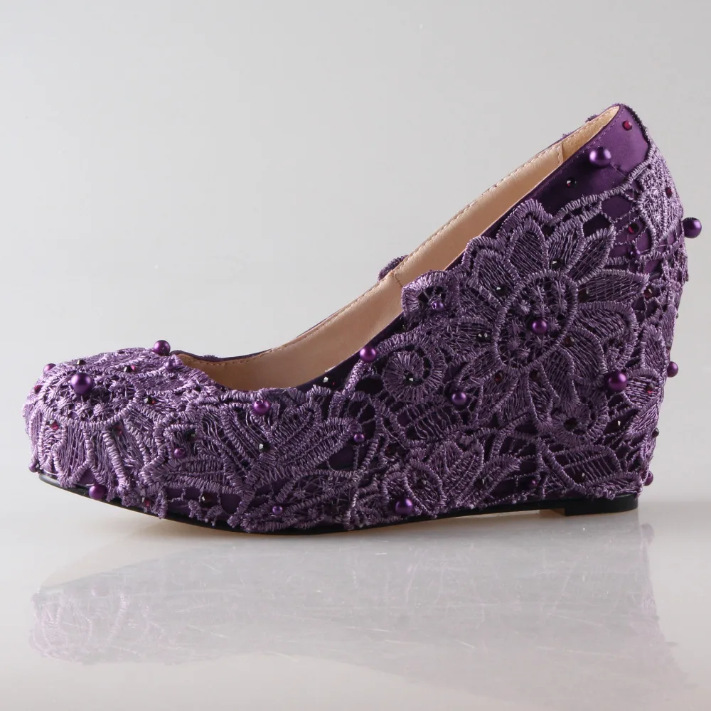 purple wedge wedding shoes