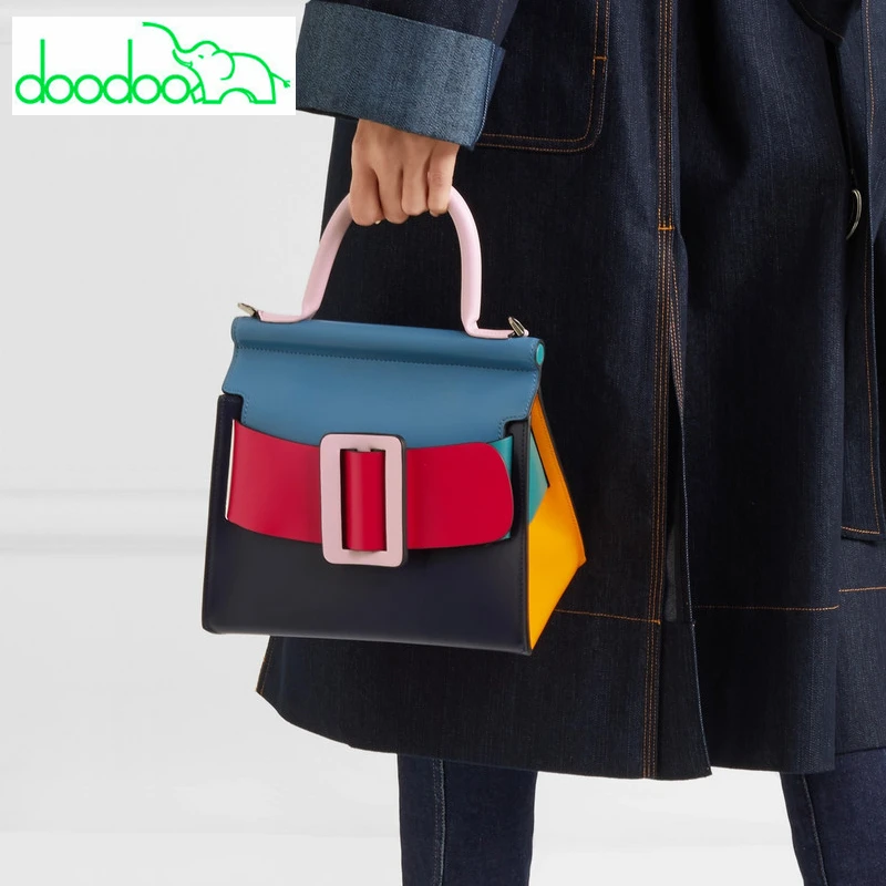 

Lxuury Thai Tide Brand Tote Bags Contrast Color Stitching Leather Buckle Shoulder Bag Famous Designer Women Handbags Sac A Main