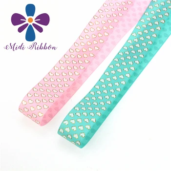 

NEW STOCK 7/8" 22mm gold foil gold/white love heart pink/aqua grosgrain ribbon accessories deco 50 yards/roll webbing supplies
