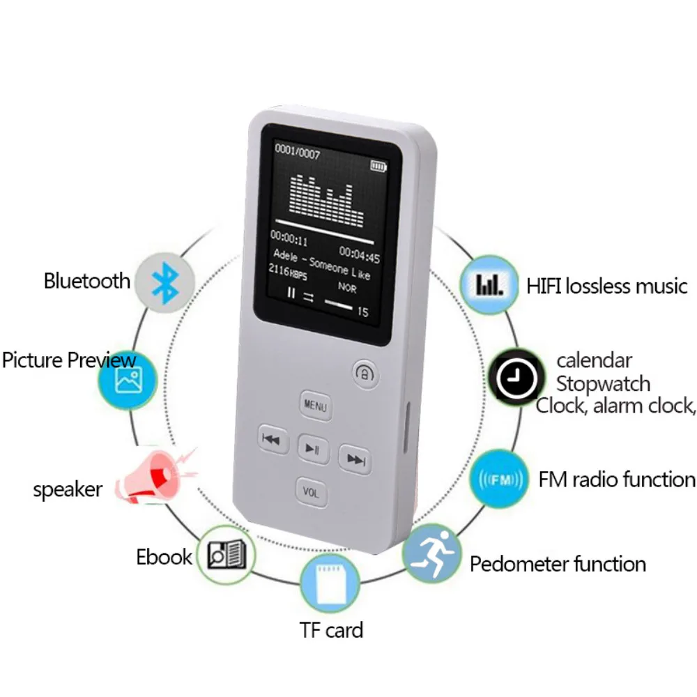  32GB Bluetooth MP4 Player Support TF card FM E-book Pedo Meter Clock Portable 1.8'' Screen Speaker 