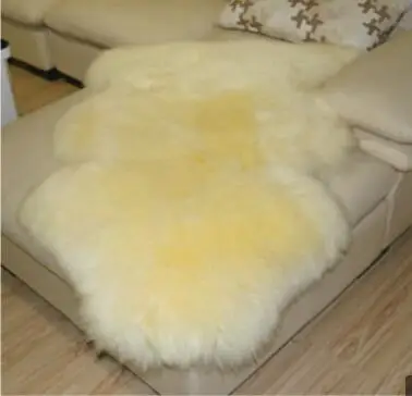 Австралия высокое качество 18 цветов мех один Овчина Коврик Овцы коврик в виде шкуры диван коврик украшение для гостиной украшение дома - Цвет: Светло-желтый