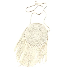 Женские круглые сумки ручной работы, соломенная сумка с кисточкой из ротанга, тканая винтажная плетеная сумка-мессенджер, женская летняя пляжная сумка-тоут(Whi