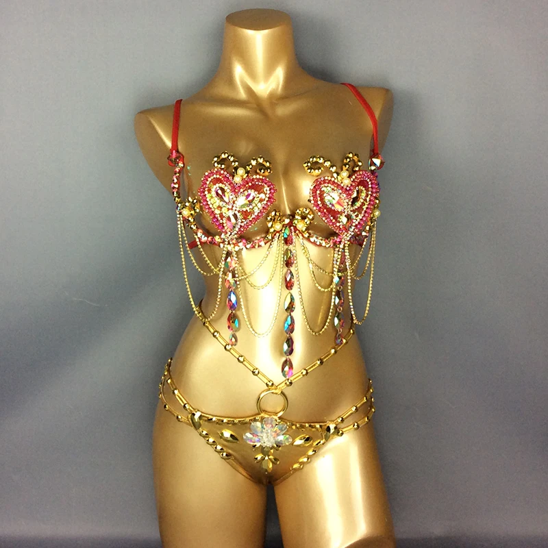 

Samba Carnival Wire Bra & Panty 2pcs/Set Rainbow stones free shipping CB1721