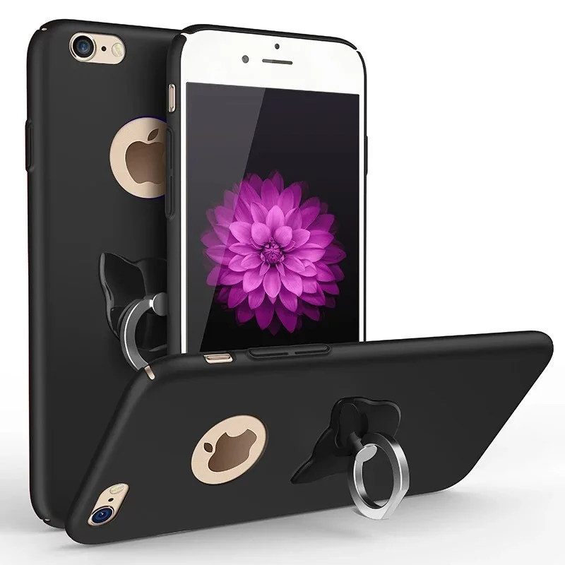 Hard Black Red Cover For iPhone 6s Cases Shell For iPhone 6 6S Plus 7 8 plus 5s se 5 Case Matte Cover Capa with Ring Holder