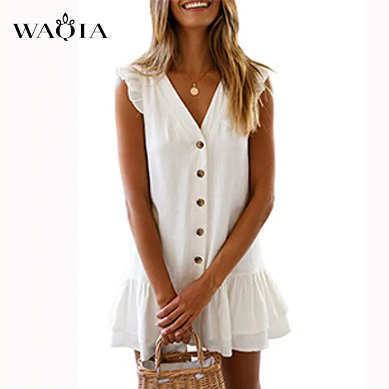 Waqia платье 2019 для женщин Летний стиль Feminino Vestido однобортный хлопок белье