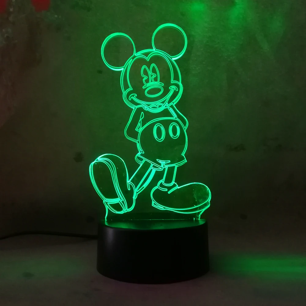 Бесплатная доставка милый мультфильм Микки Маус 3D ночник LED 7 цветов Иллюзия