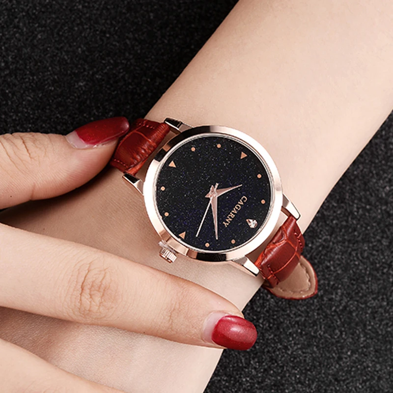 luxury brand cagarny quartz watch for women blue sky dials creative casual ladies watches rose gold case drop shipping (30)