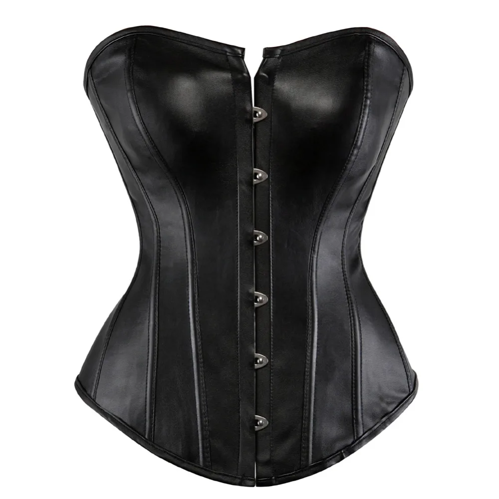 

Women Faux leather Lace up Boned Corset top Slim Body Shaper Bustier Punk Lingerie Plus Size S-6XL