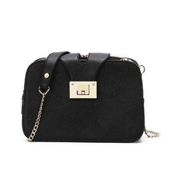 

Zipper metal button women shoulder bags chains handbag black pu leather pure color casual small shoulder bags quality brand
